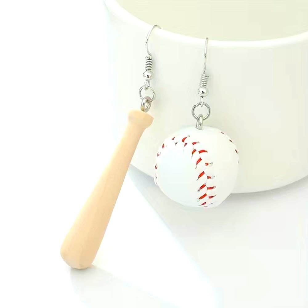 Pair of Bat‎ & Baseball drop dangle earrings faux fashion jewelry